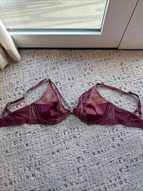 Victoria's Secret Satin & Sheer Lace Underwire Bra in Plum